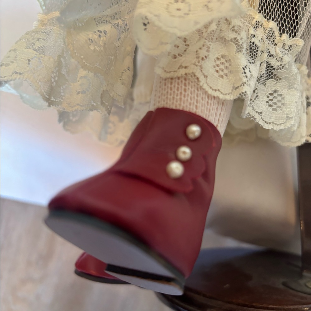 Classic Victorian Doll with Black Dress and Red Boots - Picture 4 of 10